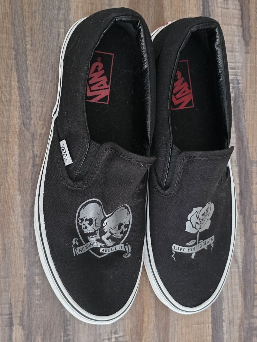 Vans Classic Slip-On Black Canvas Skate Shoes "Love You To Death"